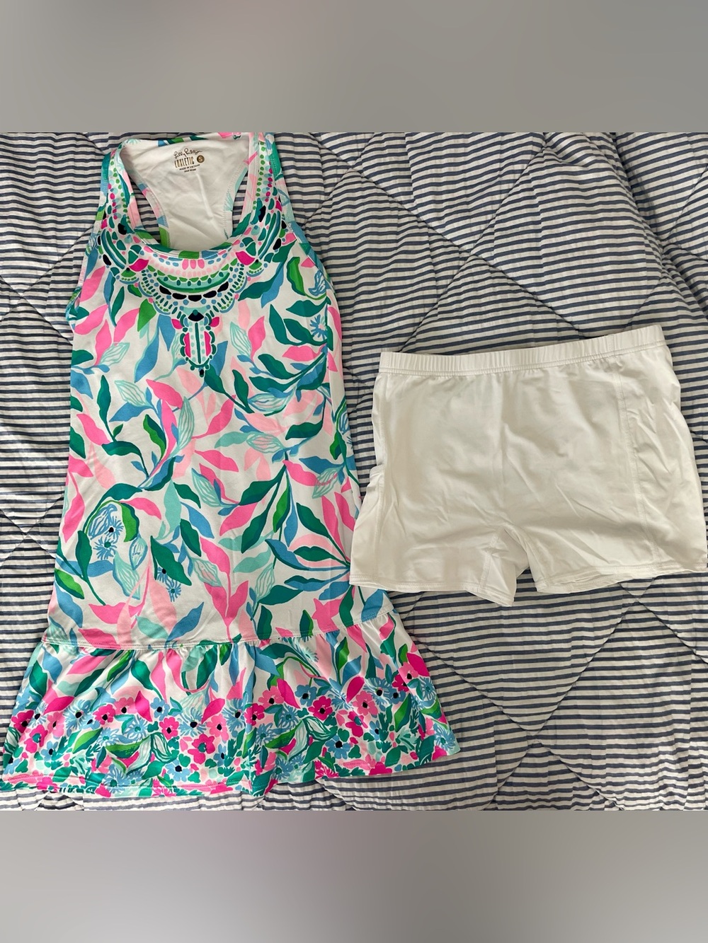 Lilly Pulitzer Floral Tank Lluxletic Dress with White Shorts - Pink, Teal, Green